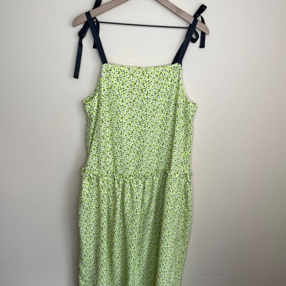 Topshop Midi Dress Size 10 Lime Green Floral Retro Neon - Picture 1 of 11